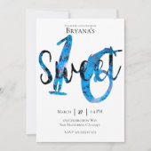 Blauw Zwart Zilver Splatter Sweet 16 Verjaardag Kaart (Voorkant)