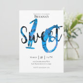 Blauw Zwart Zilver Splatter Sweet 16 Verjaardag Kaart (Staand voorkant)