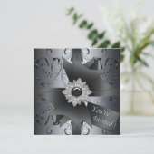 Blauw Zwart Zilver Zwart Stropdas Party Kaart (Staand voorkant)