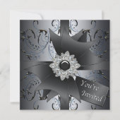 Blauw Zwart Zilver Zwart Stropdas Party Kaart (Voorkant)