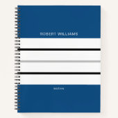 Blauw zwart zwart gestreept notitieboek (Voorkant)