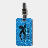 Blauw Zwart Zwemmer Zwembad Water Custom Bagagelabel (Voorkant verticaal)