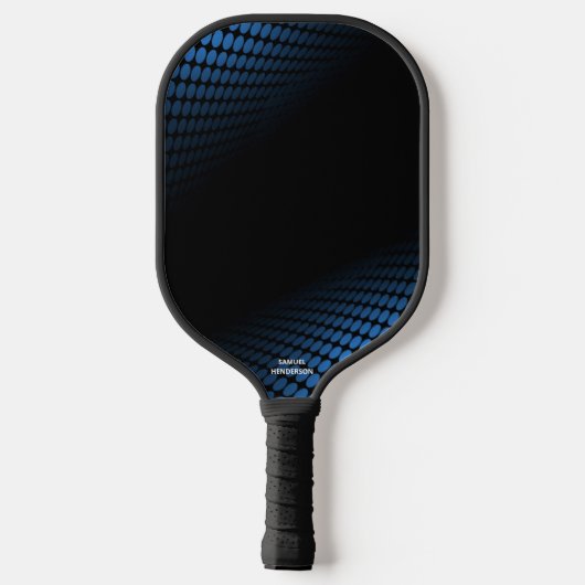 Blauw zwarte Abstracte Halftone Stippen Aangepaste Pickleball Paddle (Achterkant)
