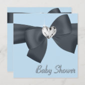 Blauw Zwarte Bow Elegante Baby Boy Douche Kaart (Voorkant / Achterkant)