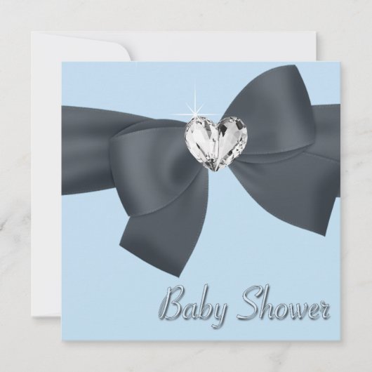Blauw Zwarte Bow Elegante Baby Boy Douche Kaart (Voorkant)