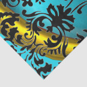 BLAUW ZWARTE DAMASKGEEL GEMSTONE MONOGRAM Floral Tissuepapier (Detail)