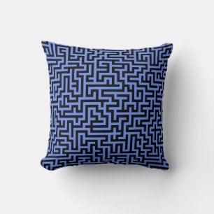 Blauw Zwarte Doolhoflijnen Kussen