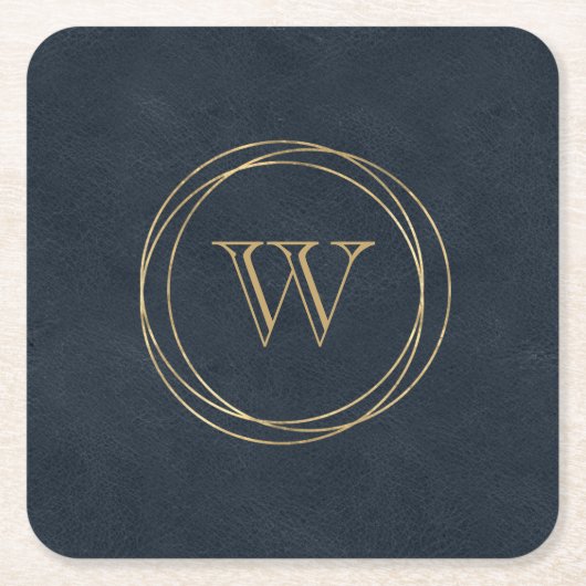 Blauw-zwarte goudcirkels Monogram Kartonnen Onderzetters (Voorkant)