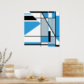 Blauw zwarte grijs op witte Abstracte mozaïekachti Poster (Keuken)