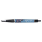 Blauw Zwarte Kat Bloemen Mooie Kitty Pen (Voorkant)