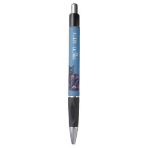 Blauw Zwarte Kat Bloemen Mooie Kitty Pen