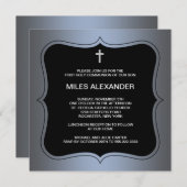 Blauw Zwarte Kruis Jongens Eerste Communie Kaart (Voorkant / Achterkant)