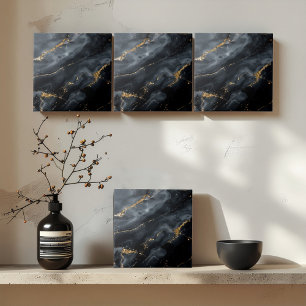 Blauw-Zwarte Marmer Gouden Glitter ID1172a Tegeltje