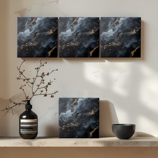 Blauw-Zwarte Marmeren Gouden Glitter ID1172b Tegeltje