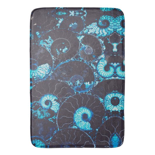 Blauw zwarte Nautilus shell patroon, bang meetkund Badmat (Voorkant Verticaal)