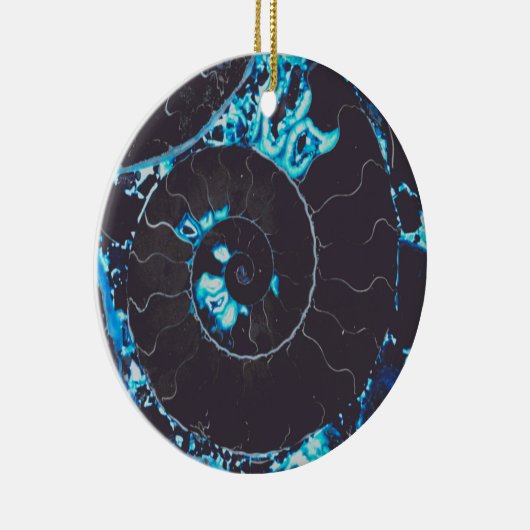 Blauw zwarte Nautilus shell patroon, bang meetkund Keramisch Ornament (Rechts)