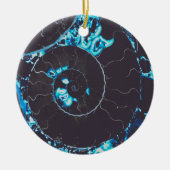 Blauw zwarte Nautilus shell patroon, bang meetkund Keramisch Ornament (Voorkant)