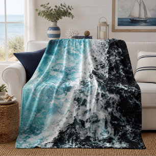 Blauw Zwarte Oceaan Golven Hawaii Fleece Deken