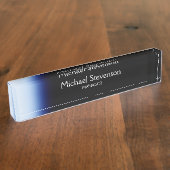 Blauw zwarte professionele moderne desktop naambordje (Zijkant)