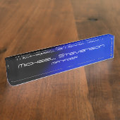 Blauw zwarte professionele moderne desktop naambordje (Zijkant)