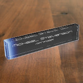 Blauw zwarte professionele moderne desktop naambordje (Zijkant)