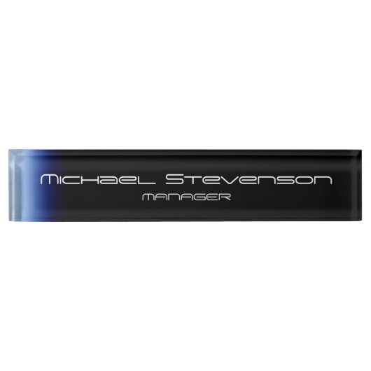 Blauw zwarte professionele moderne desktop naambordje (Voorkant)