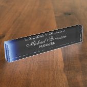 Blauw zwarte professionele moderne desktop naambordje (Zijkant)