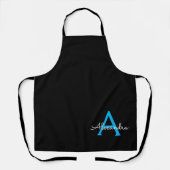 Blauw Zwarte Script Meisjesachtige Monogram Naam Schort (Voorkant)