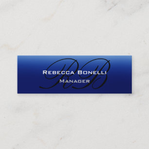 Blauw Zwarte Script Monogram Slanke Visitekaart Mini Visitekaartje