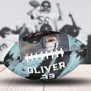 Blauw Zwarte Speler Naam Nummer Foto Aandenken American Football