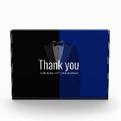 Blauw/zwarte tuxedo print vrijgezellenpartij foto (Voorkant)