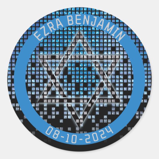 Blauw Zwarte Videospel Gamer Bar Mitzvah Ronde Sticker (Voorkant)