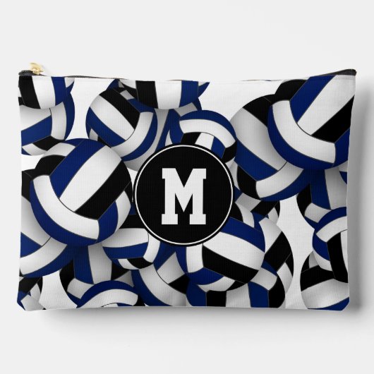 Blauw zwarte volleyballen patroon monogrammed etui (Voorkant)