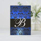 BLAUW ZWARTE WHITE SAPPHIRE DAMASK MONOGRAM RSVP (Staand voorkant)