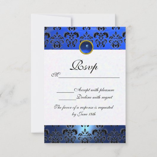 BLAUW ZWARTE WHITE SAPPHIRE DAMASK MONOGRAM RSVP (Achterkant)