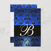 BLAUW ZWARTE WHITE SAPPHIRE DAMASK MONOGRAM RSVP (Voorkant / Achterkant)