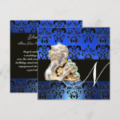 BLAUW, ZWARTE, WITTE DAMASKJEWEL MONOGRAM KAART (Voorkant / Achterkant)