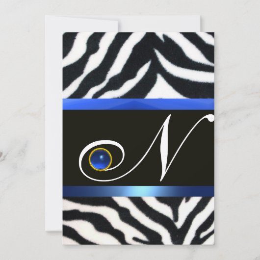 BLAUW ZWARTE WITTE ZEBRA FUR MONOGRAM, Sapphire Kaart (Voorkant)