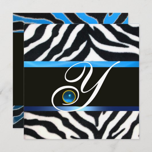 BLAUW ZWARTE WITTE ZEBRA FUR MONOGRAM, Sapphire Kaart (Voorkant / Achterkant)