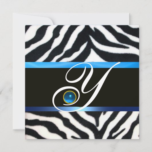 BLAUW ZWARTE WITTE ZEBRA FUR MONOGRAM, Sapphire Kaart (Voorkant)
