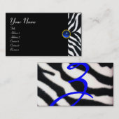 BLAUW ZWARTE WITTE ZEBRA fUR MONOGRAM, Sapphire Visitekaartje (Voorkant / Achterkant)