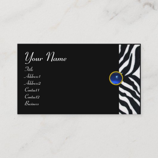 BLAUW ZWARTE WITTE ZEBRA fUR MONOGRAM, Sapphire Visitekaartje (Voorkant)