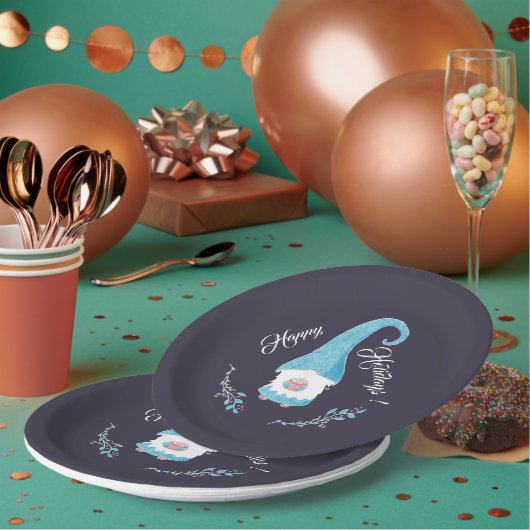 Blauw Zweeds Gnome Holiday Paper Borden Papieren Bordje (Multi)