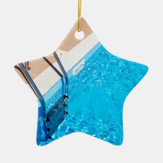Blauw zwembad met ladder keramisch ornament (Voorkant)