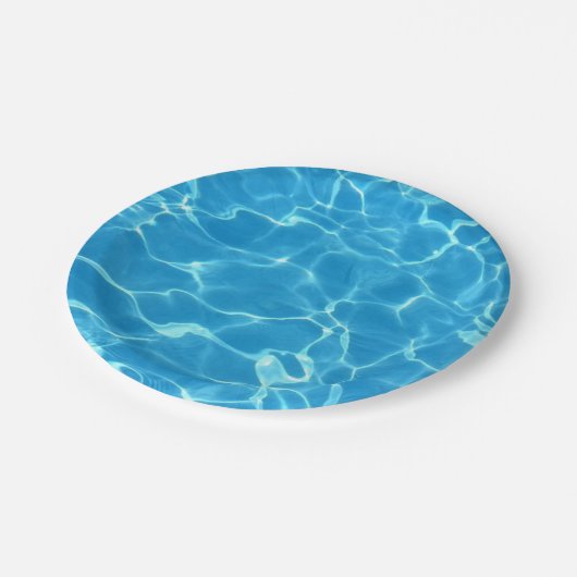 Blauw zwembad met mousserend blauw water papieren bordje (Gekanteld)