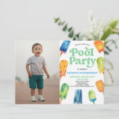 Blauw Zwembad Party Popsicle Afbeelding Verjaardag Kaart (Staand voorkant)