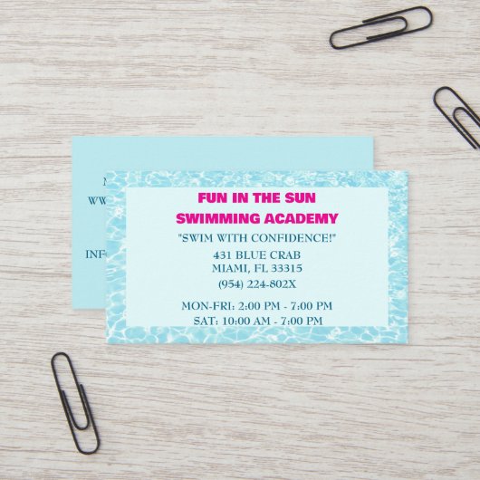 Blauw Zwembad Water Zwemlessen Visitekaartje (Voorkant / Achterkant in situ)