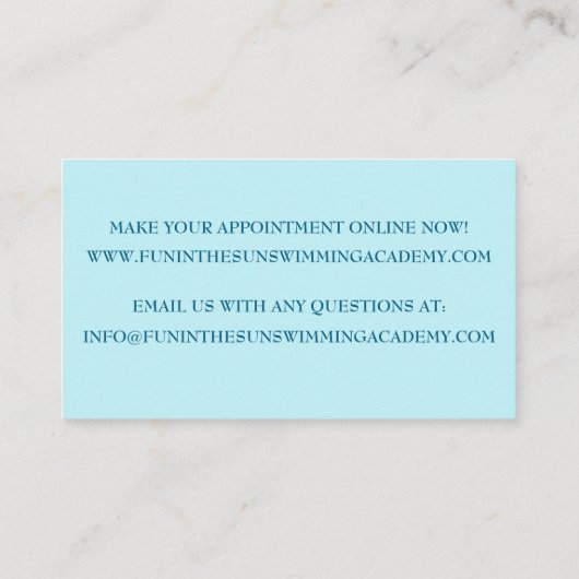 Blauw Zwembad Water Zwemlessen Visitekaartje (Achterkant)