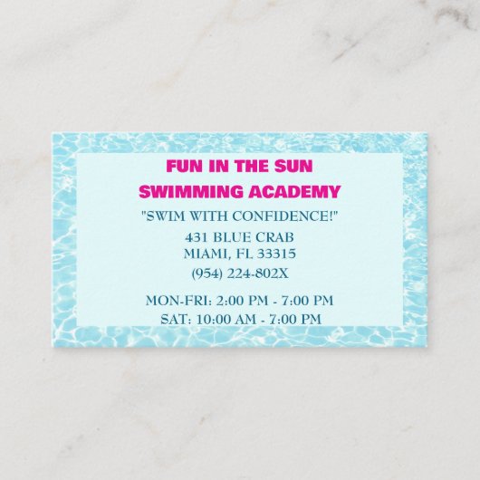 Blauw Zwembad Water Zwemlessen Visitekaartje (Voorkant)