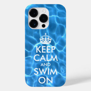 Blauw Zwembadwater Keep Calm and Swim On Case-Mate iPhone 14 Pro Hoesje